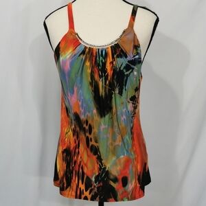 Frank Lyman Silky Sleeveless Lightweight Halter Top Metal Detail - Sz 8